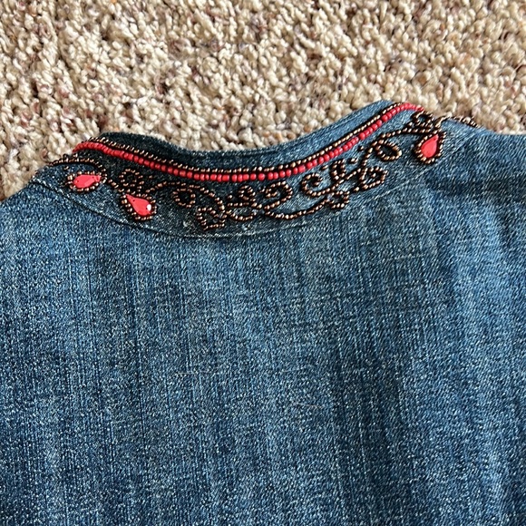 Chico’s sz 0 red beaded denim blazer jacket - Picture 8 of 8